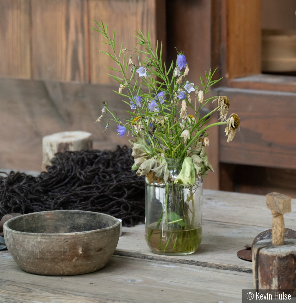 Barn Table and Bluebell Flowers by Kevin Hulse