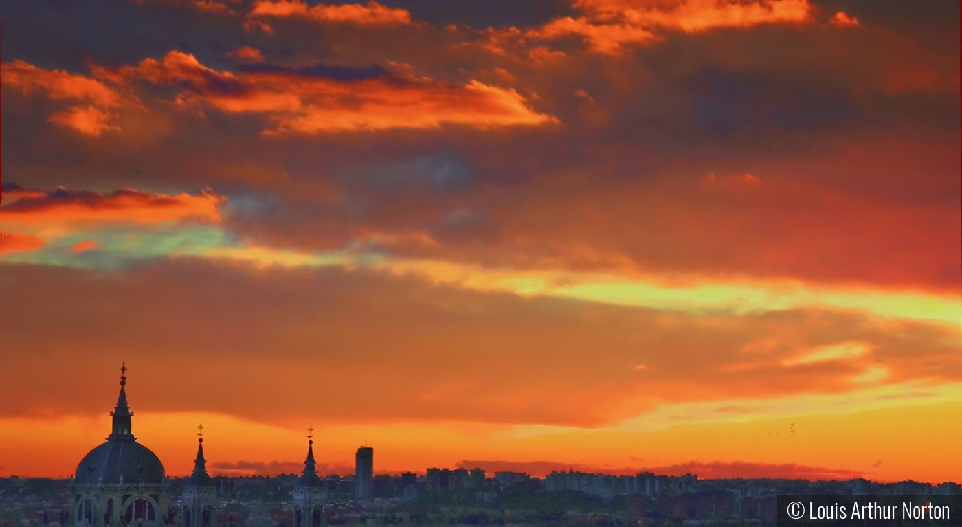 Madrid Skyline At  Sunset by Louis Arthur Norton